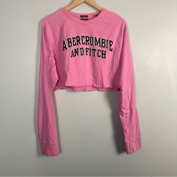 Vintage Y2K Abercrombie & Fitch super cropped pink branded long sleeve size XL - Picture 1 of 5